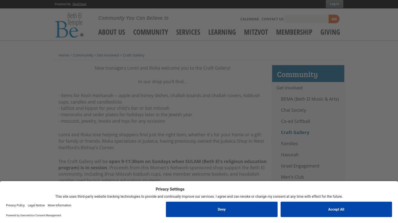 Craft Gallery at Beth El Temple
